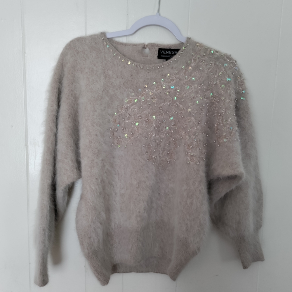 Vintage 80s Angora Sweater Venesha soft fuzzy Boho Dolman Oversize hippi…